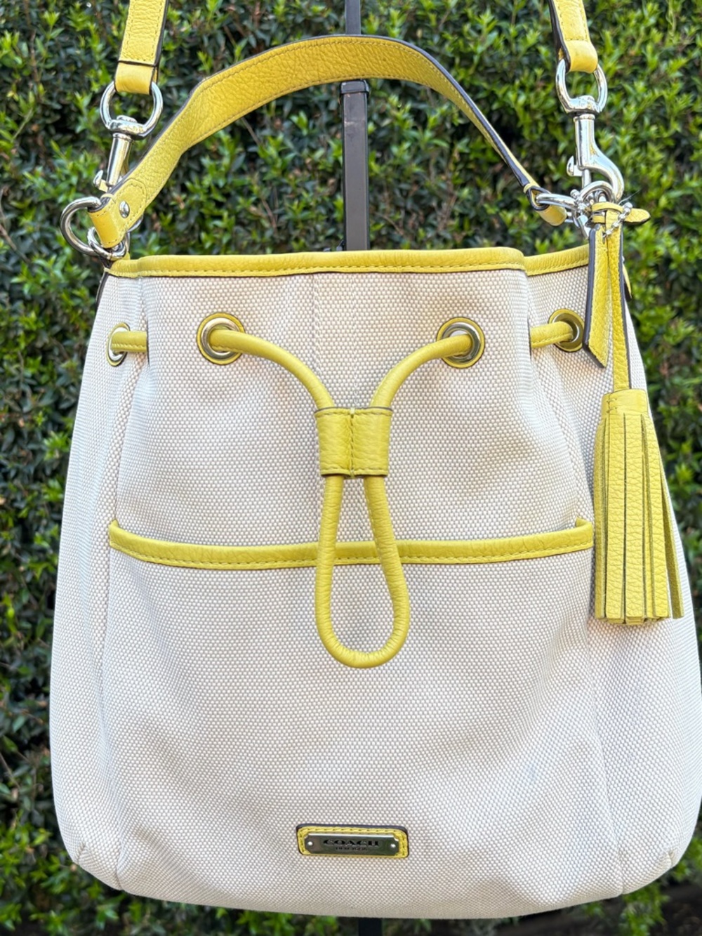 Coach Avery Canvas Drawstring Bucket Bag.